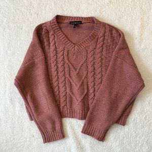 Blush Pink Vneck Cropped Sweater